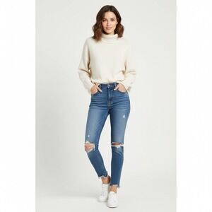 Good American Good Waist Skinny Jeans 2/26 Distressed High Rise Blue‎ Denim 075T